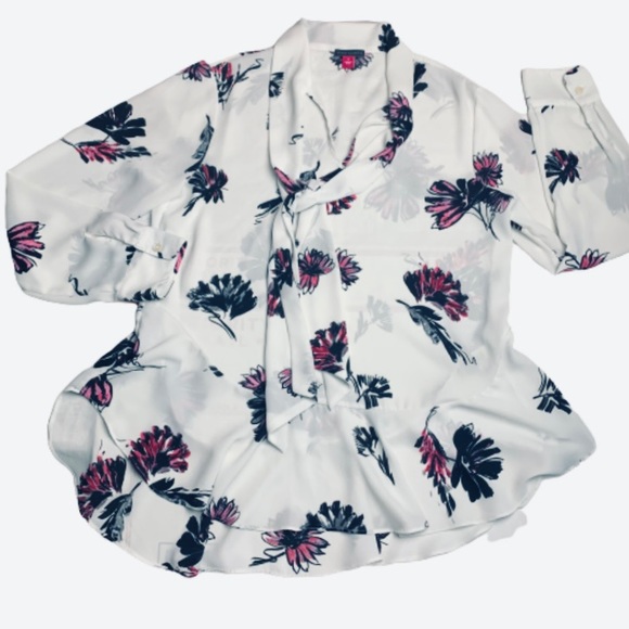 Vince Camuto Floral Tie Neck Blouse Peplum White EUC S - Picture 1 of 9